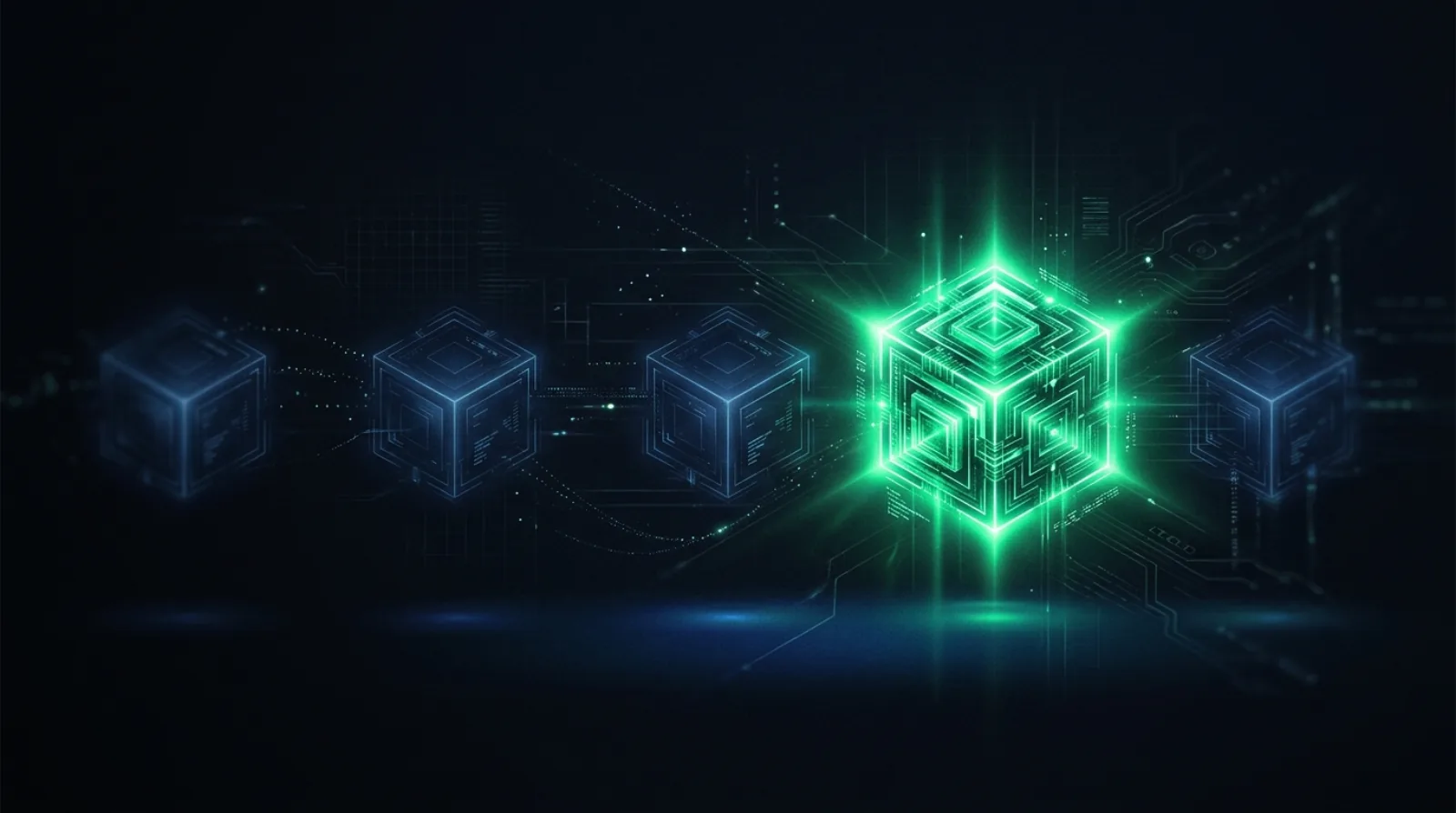An abstract comparison of glowing website nodes with one brighter node standing out, in green and blue on a dark background
